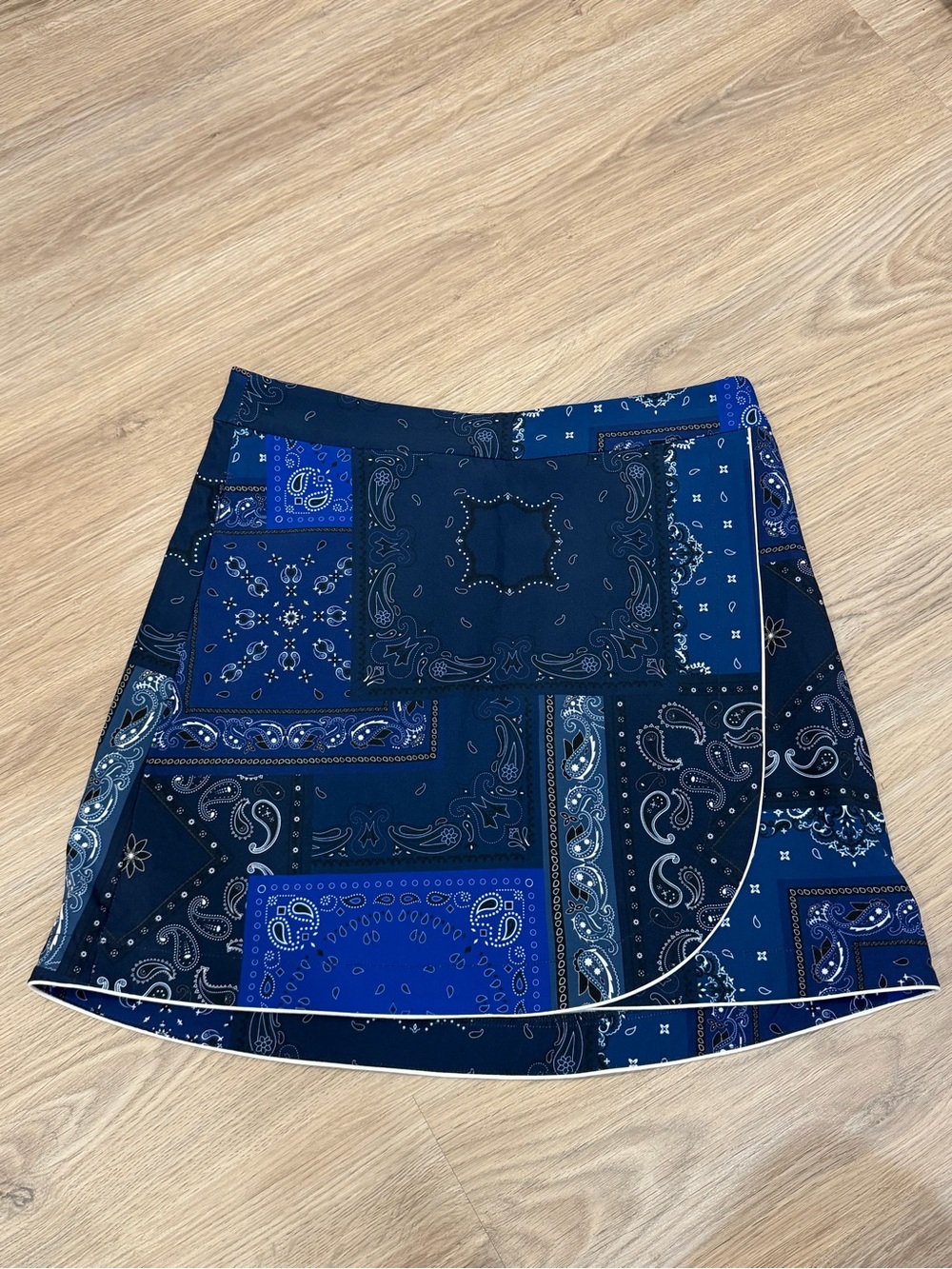 G/FORE Navy & Royal Bandana Patch Wrap Mini Skirt with White Piping